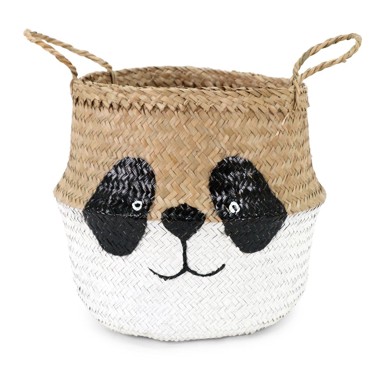 COMPACTOR Dječja kutija za pohranu Panda ø 25x24 cm, bijela/u prirodnoj boji, morska trava