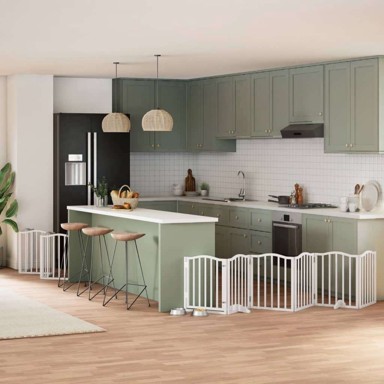 Vrata za pse s vratašcima 15 panela sklopiva 750 cm drvo topole 50 x 60 x 2 cm, bijela