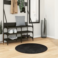 Tepih Huarte kratkih vlakana mekani i perivi crni Ø 80 cm