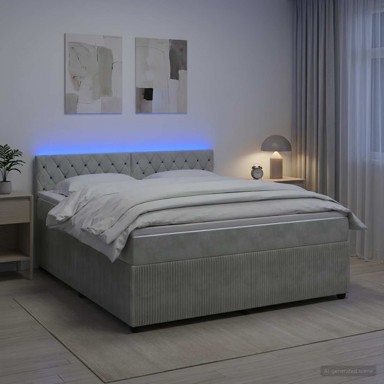 Boxspring krevet s madracem 140 x 190 cm od baršuna, svjetlosivi