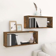 Zidne police, kockaste, 2 kom, drvo 60x15x23 cm, dimljeni hrast