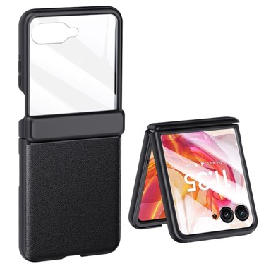 Stražnja maskica od umjetne kože za Motorola Razr 50 Ultra, crna