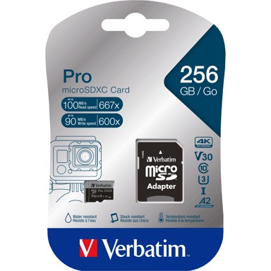 VERBATIM Memorijska kartica microSDXC Pro, 256GB, Class 10, UHS-I, Adapter