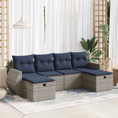 6-dijelni set vrtnih sofa, od poliratana, s jastucima, sivi