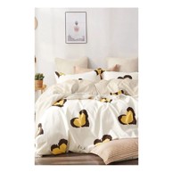 MILA HOME Posteljina Double Heart 200x220 cm za bračni/produženi krevet od renforce pamuka s uključenom plahtom 4-dijelna žuta