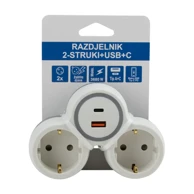 Strujni razdjelnik 2-struki s USB i USB-C priključkom