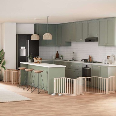 Vrata za pse s vratašcima sklopiva, 10 panela, prirodna, drvo topole, 800 cm (80×60×2 cm)