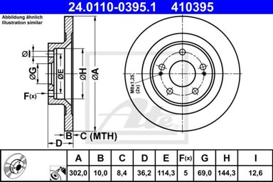 ATE Disk ploča MITSUBISHI 24.0110-0395.1 ZADNJA, asx,outlander iii 10, d302/10
