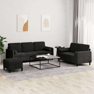 Set sofa 3-dijelni s jastucima i tabureom, baršun, crni 