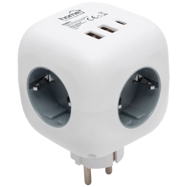 HOME Strujni razdjeljnik 3 x utičnice + 3 x USB, kocka