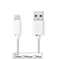 NEDIS Lightning kabel USB 2.0 Apple Lightning, 8-pinski USB-A muški 480 Mbps niklani 3,00 m okrugli PVC bijeli etiketa