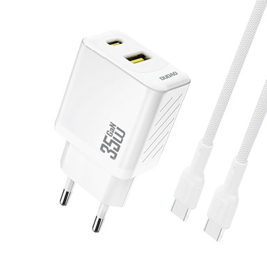 DUDAO Punjač zidni USB-C + USB-A PD QC 35W s kabelom, bijeli
