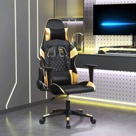 Gaming stolica, crno-zlatna, umjetna koža, bez naslona za noge