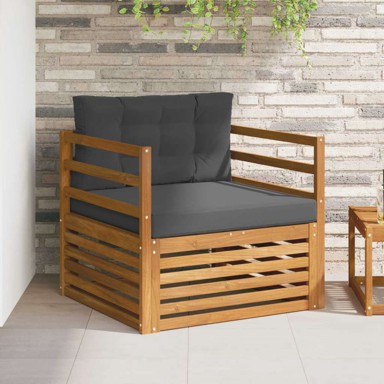 Set vanjskih sofa, čvrsto drvo akacije i poliester, prirodna, antracit jastuci, vodoravne letvice