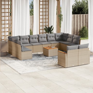 13-dijelni set vrtnih sofa s jastucima poliratan bež