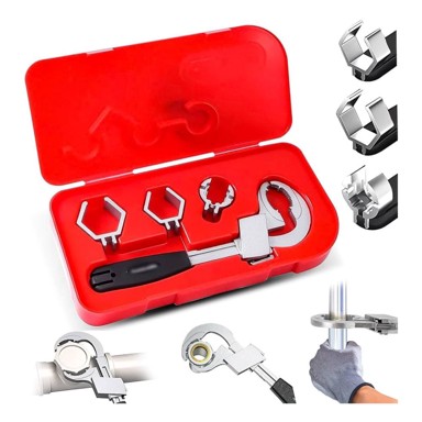 NETSCROLL Univerzalni podesivi ključ UniWrench, otvor do 80 mm, 3 nastavka uključena, aluminijska slitina