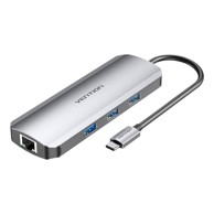 VENTION Docking stanica USB-C HDMI, 3x USB3.0, RJ45, SD, TF, PD 0.15m TOKHB, siva