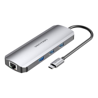 VENTION Docking stanica USB-C HDMI, 3x USB3.0, RJ45, SD, TF, PD 0.15m TOKHB, siva