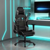 Gaming stolica, crno-siva, umjetna koža, s naslonom za noge