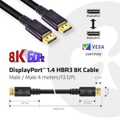 CLUB3D DisplayPort kabel, DisplayPort 1.4, 4 m, 8K