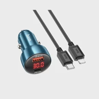 HOCO Auto punjač Leader Z50, sivi, USB QC 3.0 + Type C, kabel Type C na Type C, PD 48W
