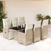 7-dijelni vrtni bistro set od poliratana s jastucima 190 x 80 x 75 cm, smeđi