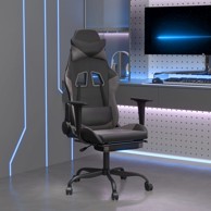 Gaming stolica od umjetne kože s osloncem za noge crna i siva