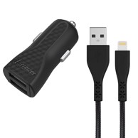 ENERGIZER hardCase - auto punjač 2x USB-A 17W 3.4A + Lightning kabel MFi certificiran, crni