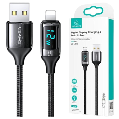 USAMS Pleteni kabel U78 lightning 1.2mLED 2.4A brzo punjenje crno