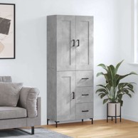 Visoka komoda siva betona 69 5x34x180 cm od konstruiranog drva, 1 drvena vrata 3 ladice