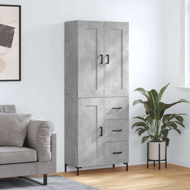 Visoka komoda siva betona 69 5x34x180 cm od konstruiranog drva, 1 drvena vrata 3 ladice