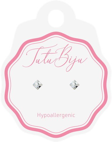 TUTU BIJU Naušnice Square 4.0 mm, crystal, TSQ40C001