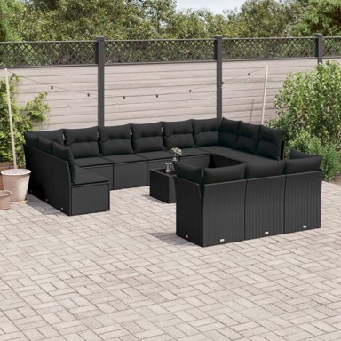 14-dijelni set vrtnih sofa s jastucima poliratan crni