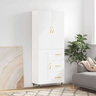 Visoka komoda bijela 69 5x34x180 cm konstruirano drvo , drvena vrata 3 ladice