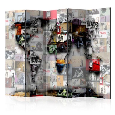 Sobna pregrada u 5 dijelova Room divider – World map – Banksy 225x172