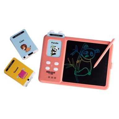 FREE 2 PLAY Interaktivni LCD tablet, 2u1, s karticama za učenje engleskog jezika, roza