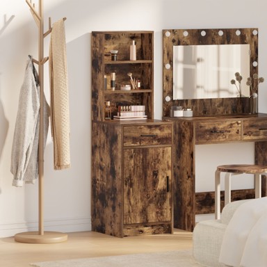 Visoka komoda u dimljenom hrastu, 40x41x135 cm, izrađena od konstruiranog drveta