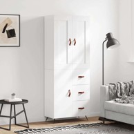 Visoka komoda bijela 69 5x34x180 cm konstruirano drvo , vrata 3 ladice