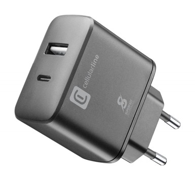 CELLULARLINE Dual USB Punjač USB + USB-C, 25 W, PD, crni