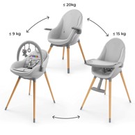 KINDERKRAFT Hranilica Fini Up, 3u1, siva