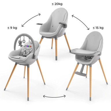 KINDERKRAFT Hranilica Fini Up, 3u1, siva