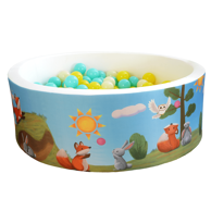 SYMPHONY Edukativni suhi bazen, dimenzije 90 × 30 cm, s lopticama, lisica i zec motiv, 200 kom