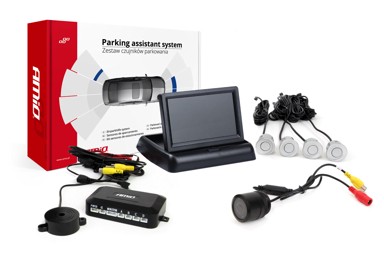 AMIO Parking senzori, 4 kom, srebrni, 22 mm, TFT02 4,3'' zaslon, buzzer, HD-301-IR kamera za rikverc