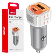 AMIO Auto punjač USB-A i USB-C 38 W, bijeli
