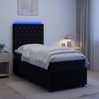 LED Okvir kreveta s madracem 90 x 200 cm od baršuna, crni