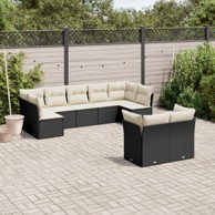 9-dijelni set vrtnih sofa s jastucima crni od poliratana