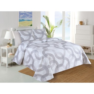 MY HOUSE Bijeli/sivi prošiven set prekrivača i jastučnice 220x240 cm Circulo