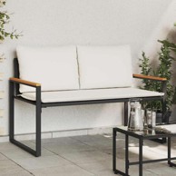 Klupa s jastukom 115 x 65 x 72 cm, ratan, crna i krem-bijela