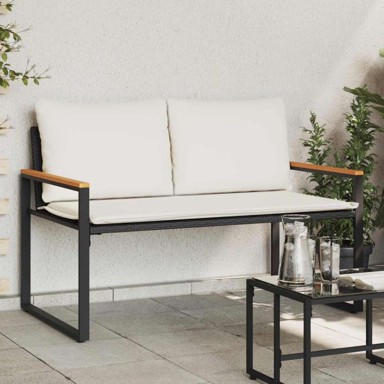 Klupa s jastukom 115 x 65 x 72 cm, ratan, crna i krem-bijela