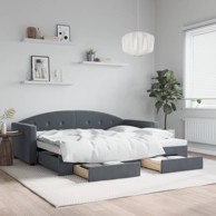 Dnevni krevet s pomoćnim ležajem i ladicama bez madraca tamno siva 90x190 cm